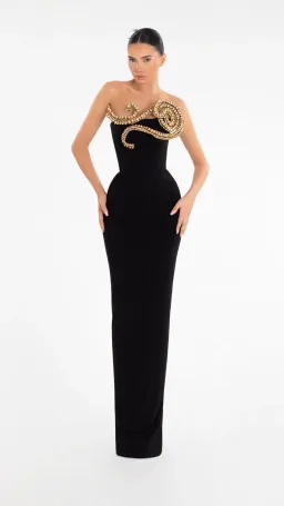Albina Dyla Evening Dress Black with Gold Embellishment Size 8 for rent on The Volte - image 2