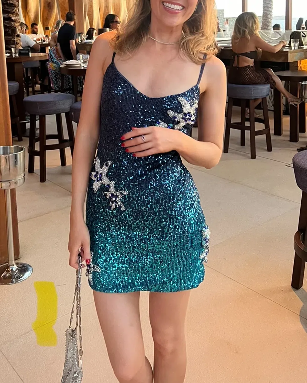 Patbo Mykonos Sequin Mini Dress Blue Ombre Size 6 - Image 5