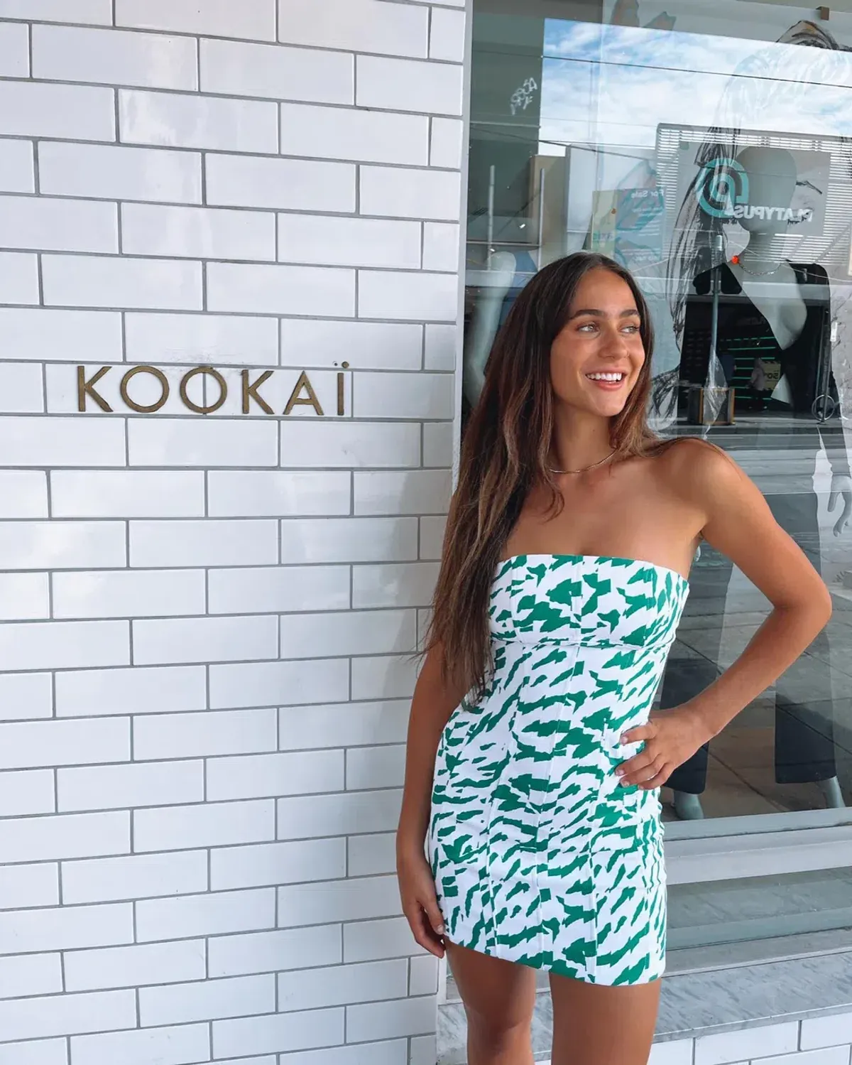 Kookai Jamila Green White Strapless Mini Dress Multi Size AU 10 - Image 7
