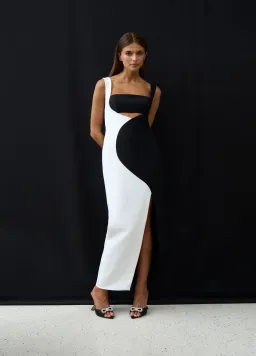 By Johnny Caterina Two Tone Curve Midi Dress Black/White Size AU 10 for rent on The Volte - image 1