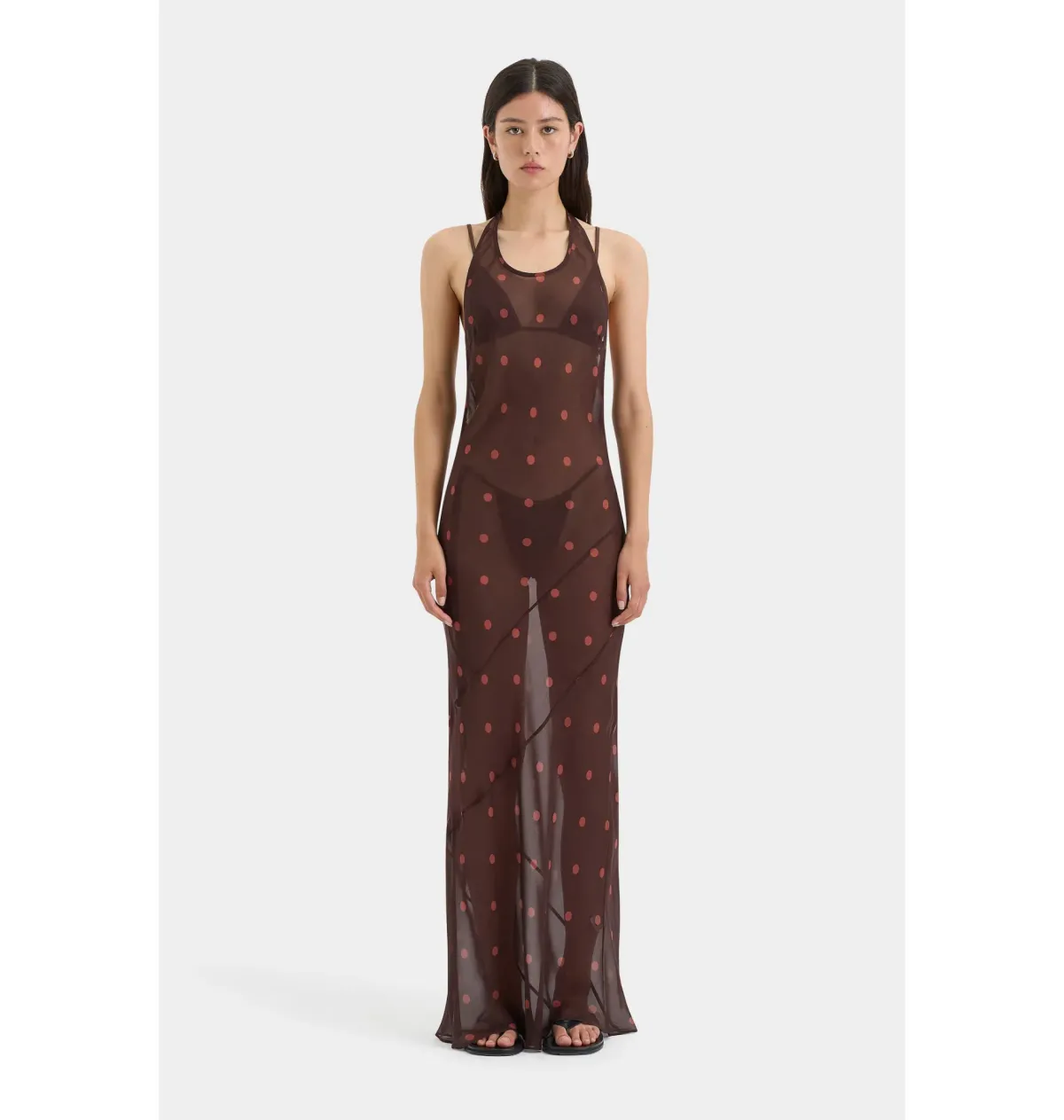 Sir the Label Toni Halter Dress in Chocolate Dot Size 2 / AU 10 - Image 1