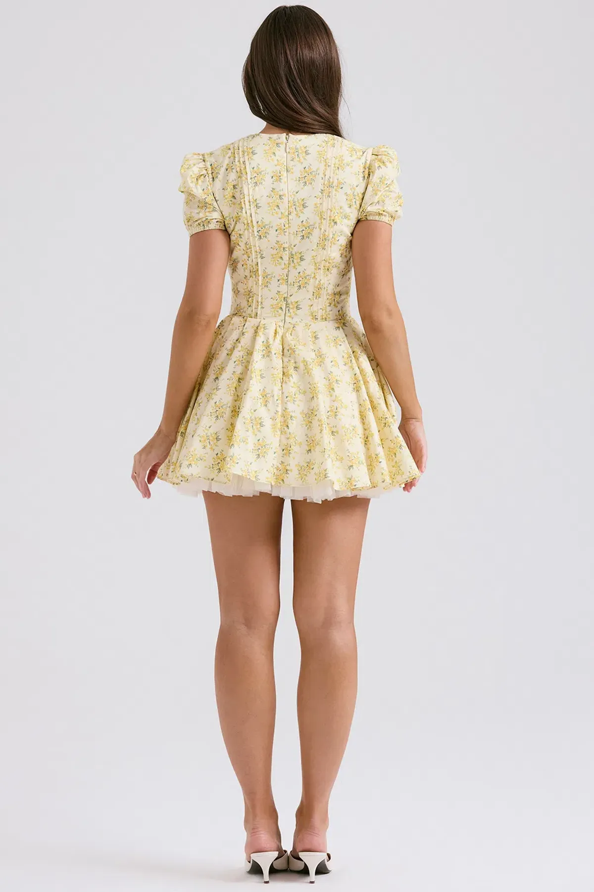 House of CB Imani Pleated Cotton Mini Dress Buttercup Vintage Floral Size XS / AU 6 - Image 2