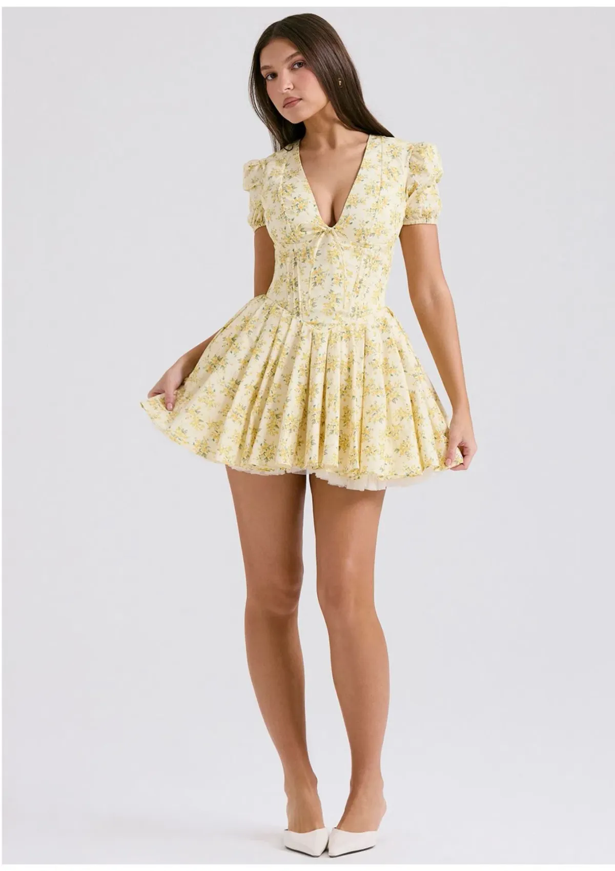 House of CB Imani Pleated Cotton Mini Dress Buttercup Vintage Floral Size XS / AU 6 - Image 1