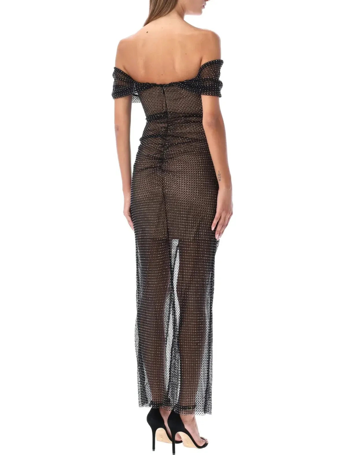 Self Portrait Diamante Fishnet Off Shoulder Midi Dress Black Size 10 - Image 3