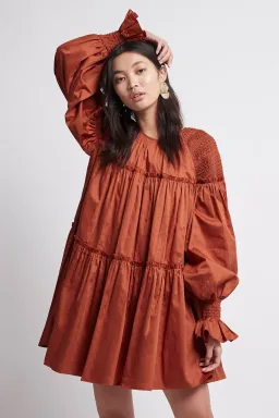 Aje Tranquility Smock Mini Dress Rust Size 10 for rent on The Volte - image 2