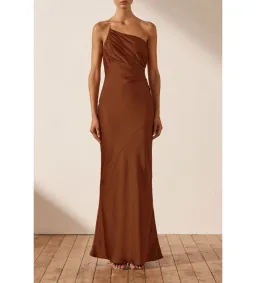 Shona Joy Luxe Asymmetrical Gathered Maxi Dress Mocha Size 6  for rent on The Volte - image 3