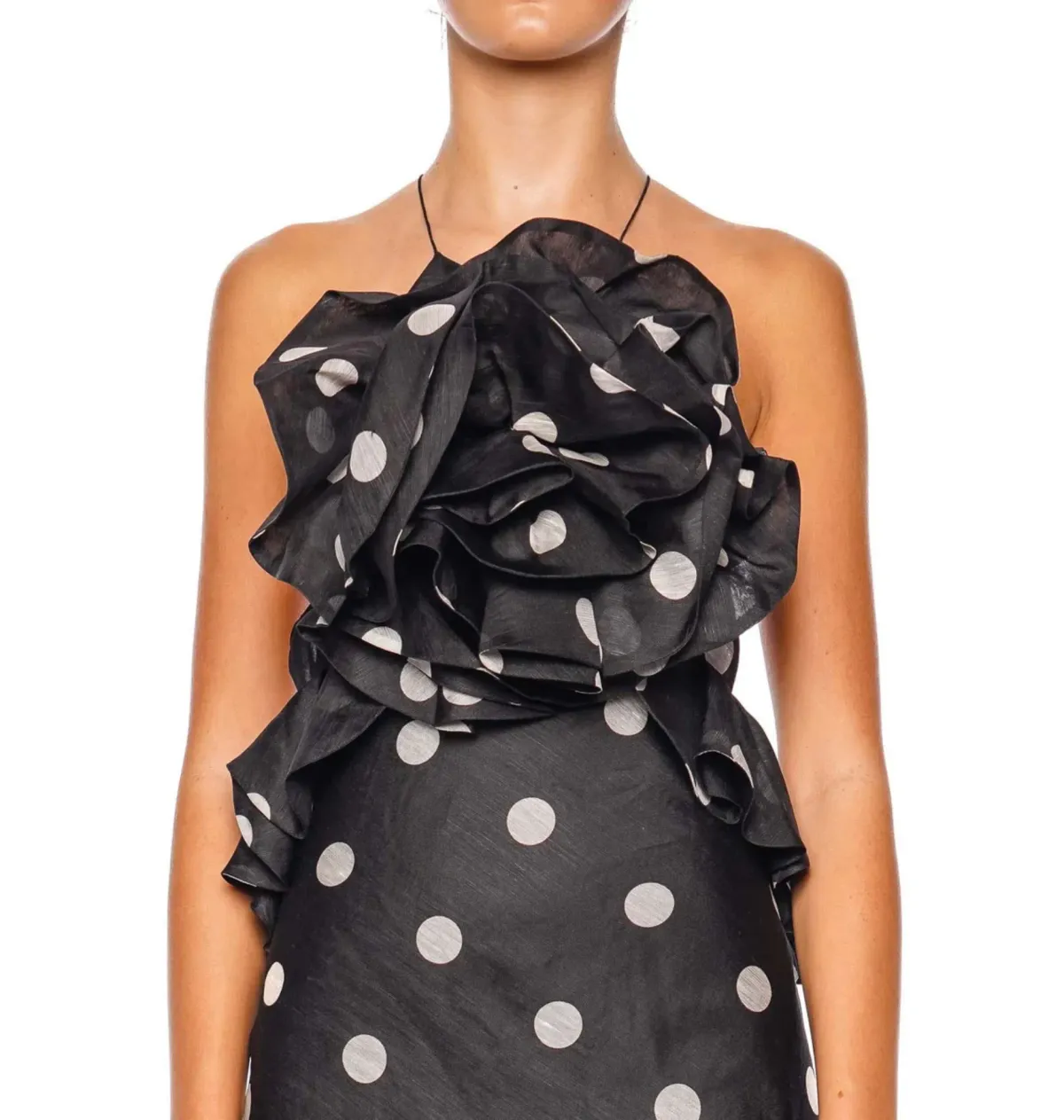 Zimmermann Crush Ruffle Halter Maxi Dress in Black/Cream Dot Size 0 / AU 8 - Image 3