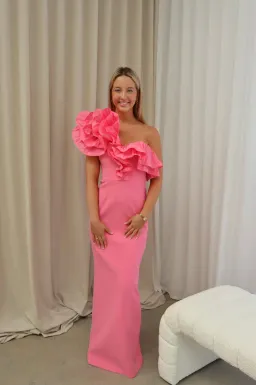 Rebecca Vallance Rosita Gown Shrimp Pink Size AU 8 for rent on The Volte - image 1