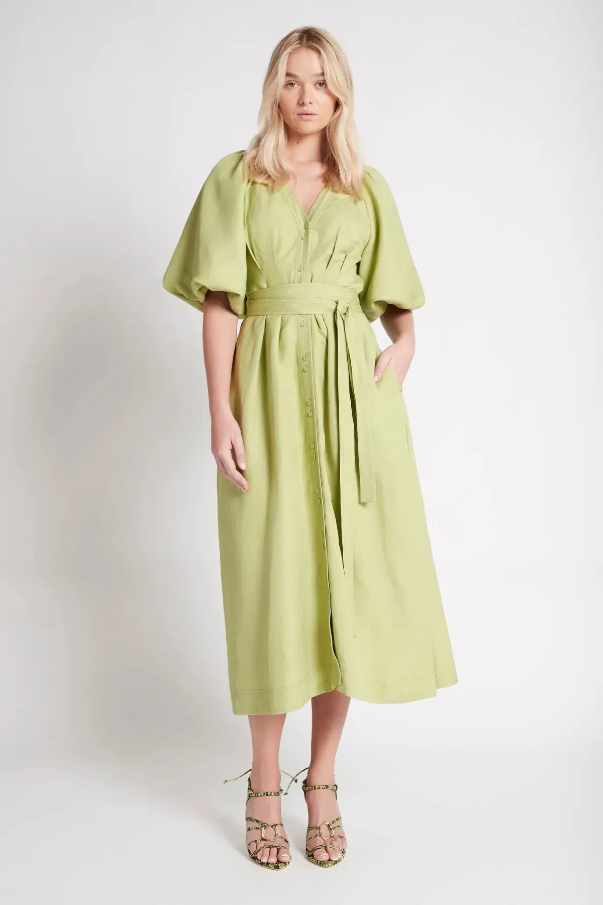Aje Evermore Midi Dress Bayleaf Green Size 8 - Image 1