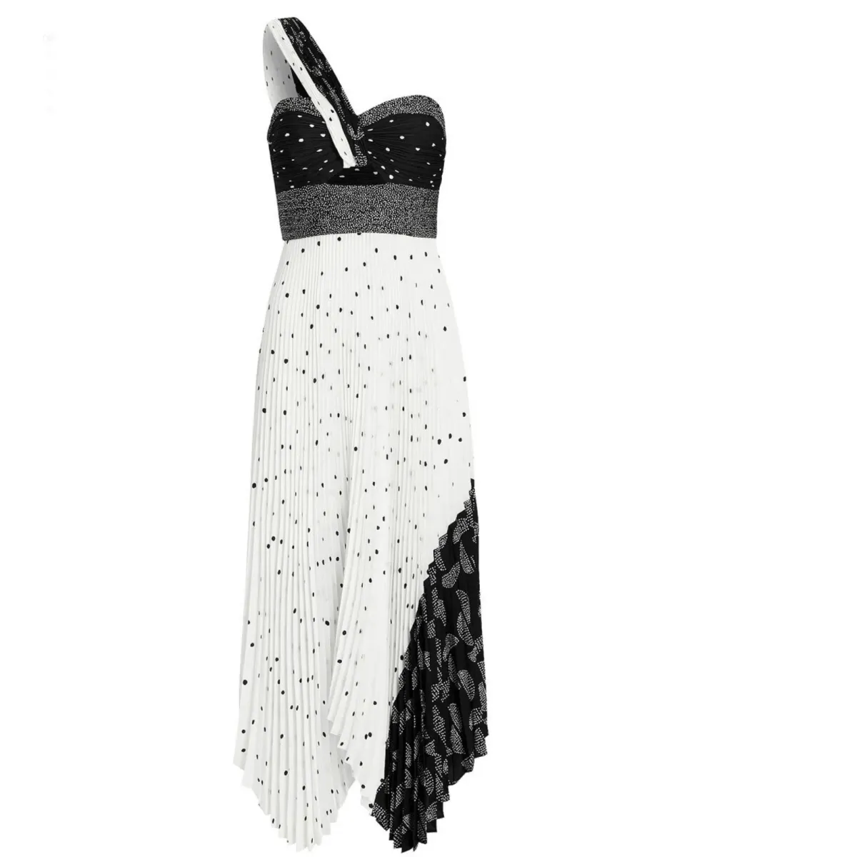 A.L.C. Aurora Pleated One Shoulder Midi Dress White Black Size AU 8 - Image 7
