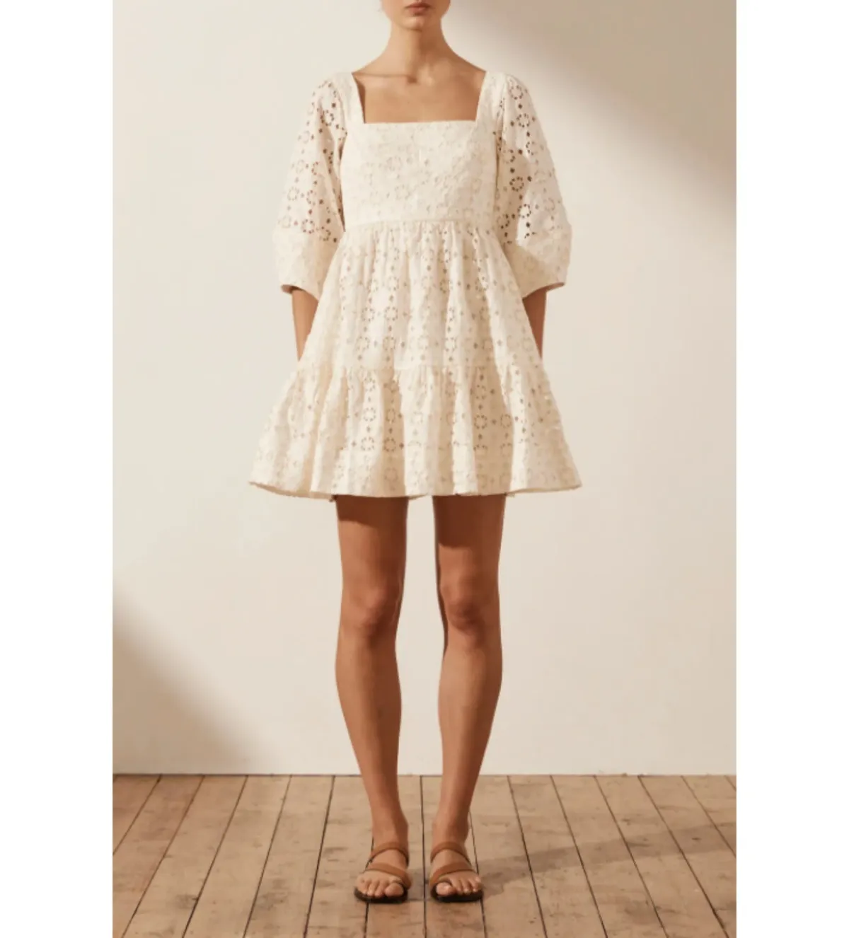 Shona Joy Fryda Broderie Anglaise Mini Dress Cream Size S / AU 8 - Image 1