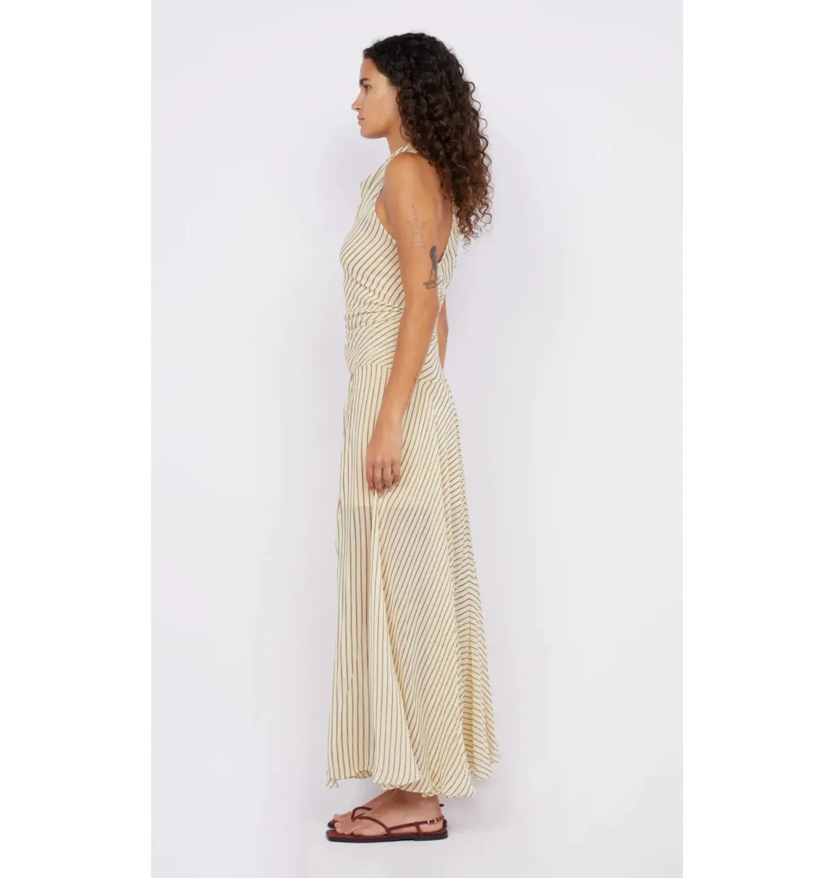 Bec & Bridge Anise High Neck Dress in Butter/Plum Stripe Size AU 8 - Image 2