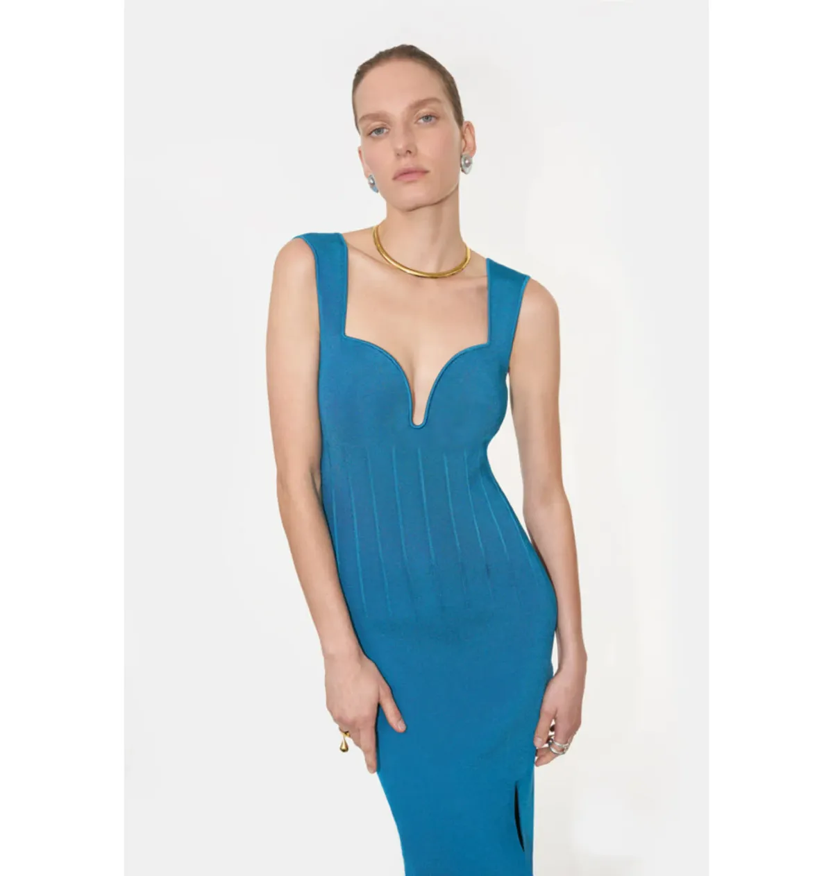 Galvan London Electra Stretch Knit Midi Dress Electric Blue Size XL AU 14 - Image 3