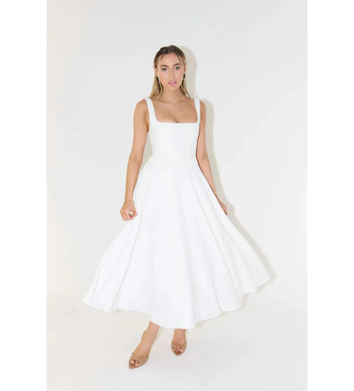 Odd Muse Ultimate Muse High Waist Square Neck Midi Dress White Size AU 10 - Image 1