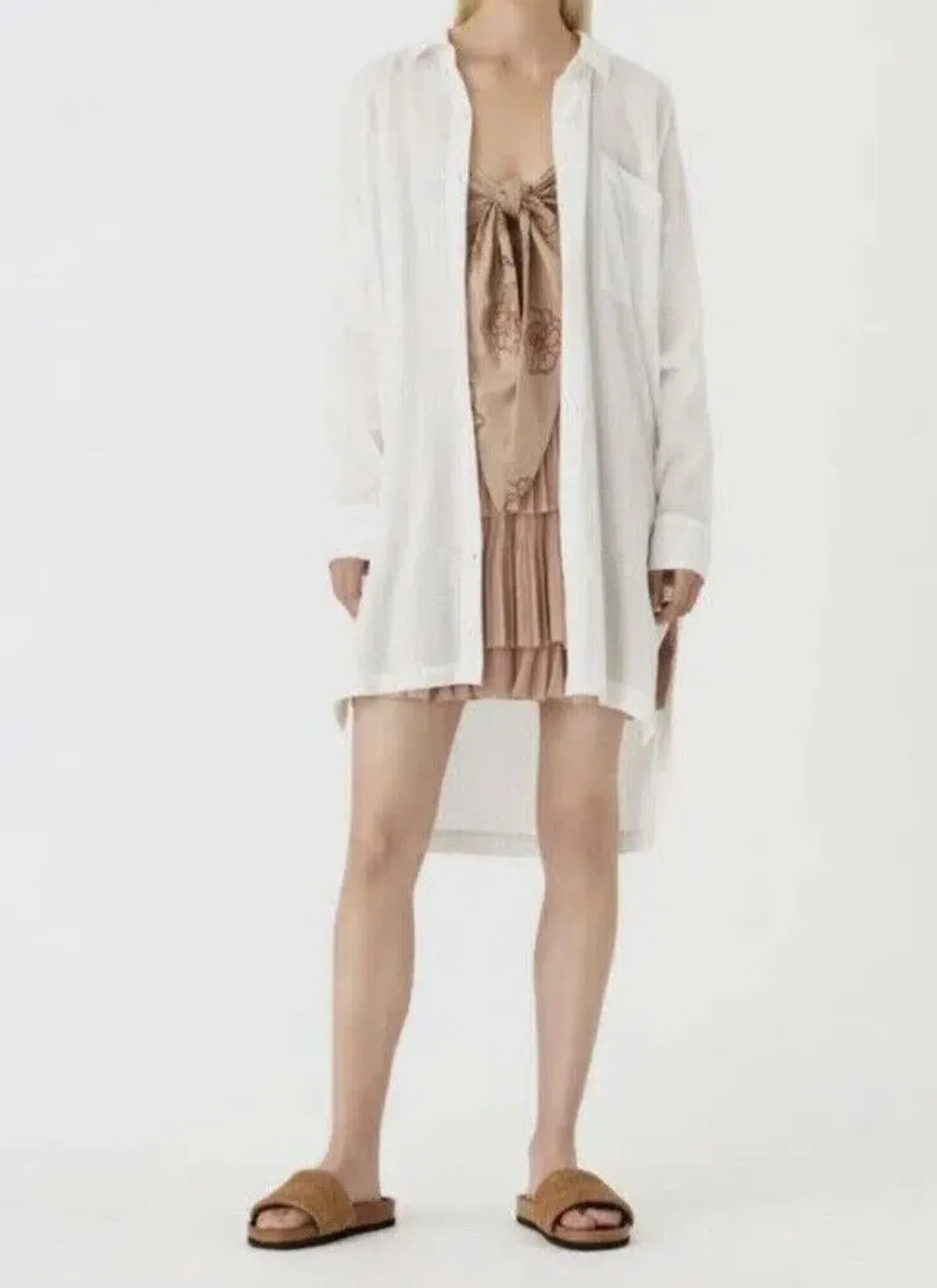 Camilla and Marc c&m Kamille Mini Dress Tiered Bow Pleated Beige Tan AU 10 / us 6 - Image 3