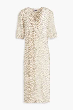 Ganni Leopard Print Crepe Midi Wrap Dress Neutrals Size 36 /  AU 8 for rent on The Volte - image 5