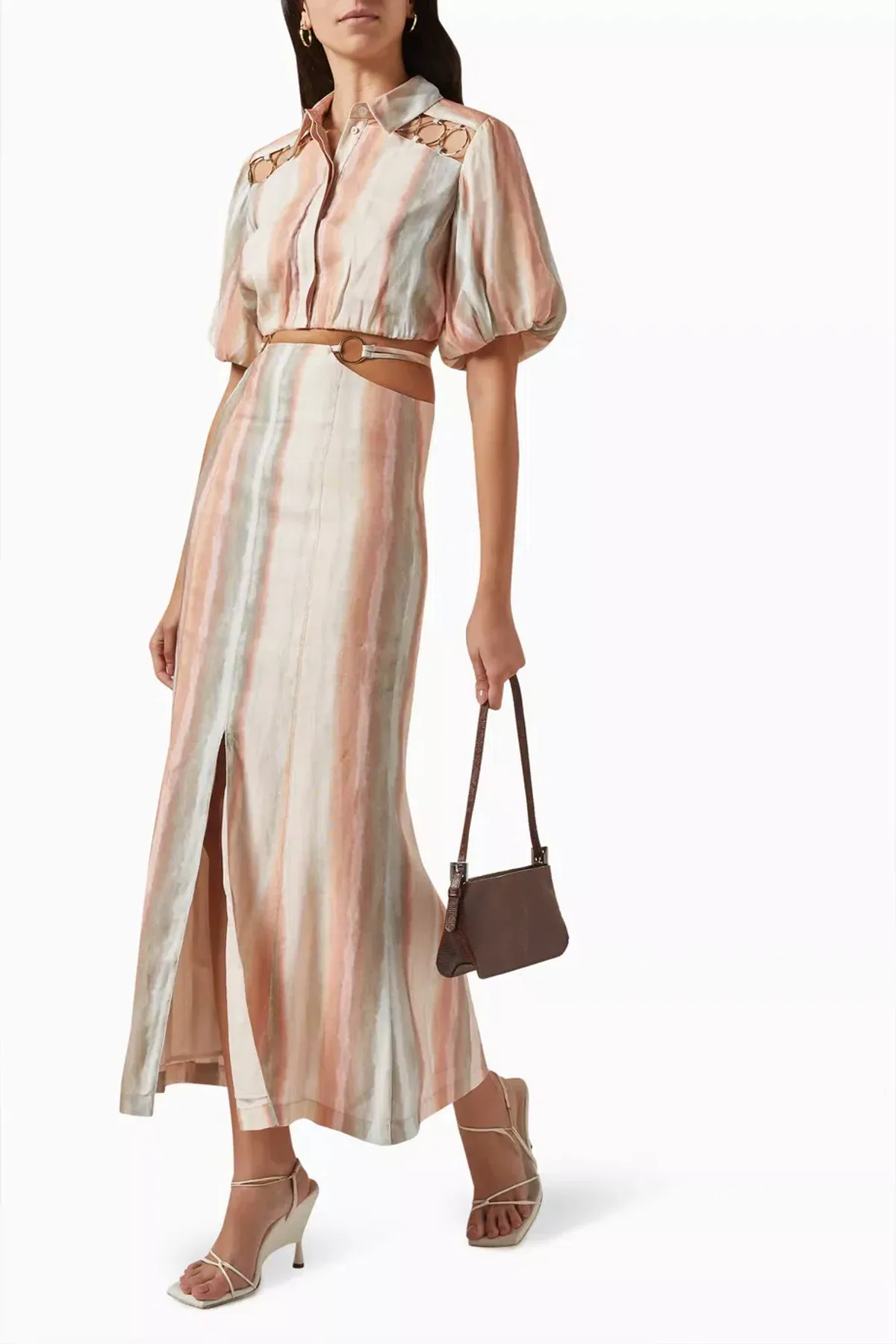 Significant Other Jessica High Waist Linen Blend Midi Skirt Watercolour Stripe Size XL / AU 14 - Image 1