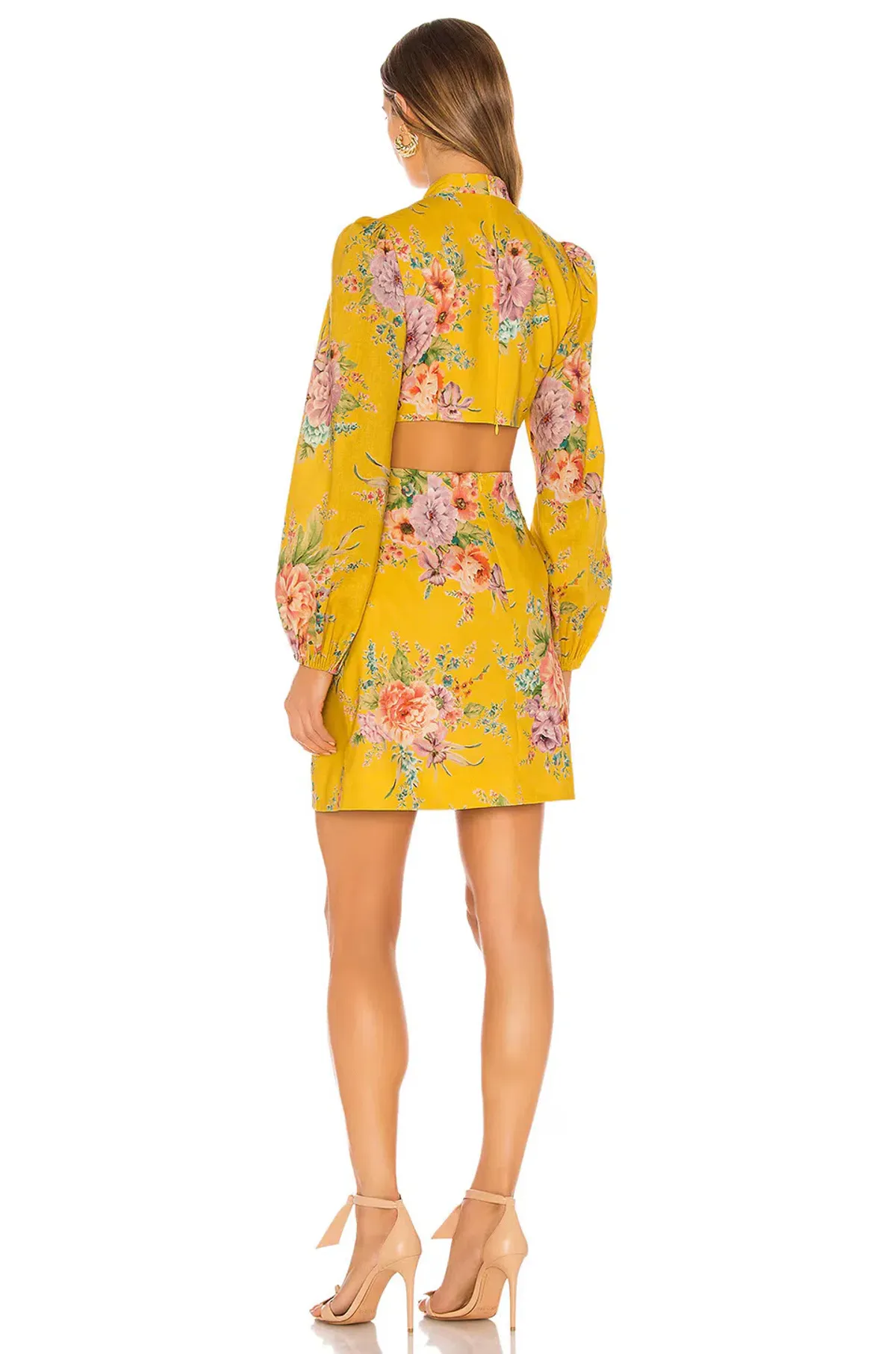Zimmermann Zinnia Bow Cut Out Short Dress Golden Floral Size 1 / AU 10 - Image 3