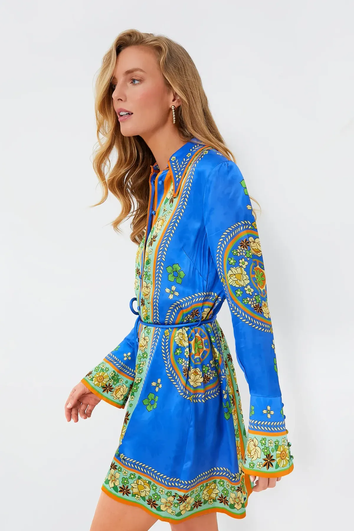 Alemais Linda Satin Mini Dress Blue Floral Size 12 - Image 4