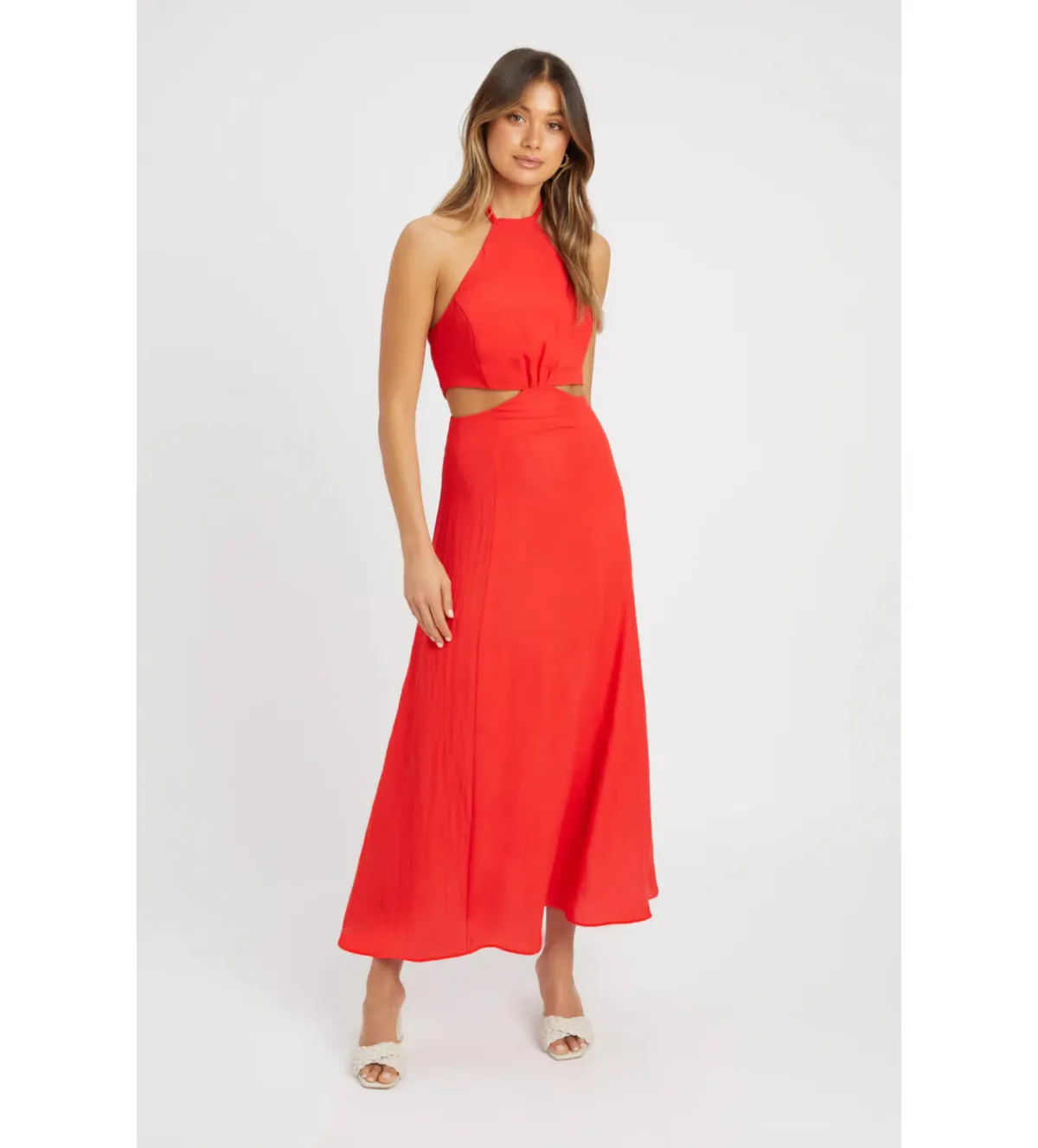 Kookai Hayman Cut Out Midi Dress Red Size AU 8 - Image 1