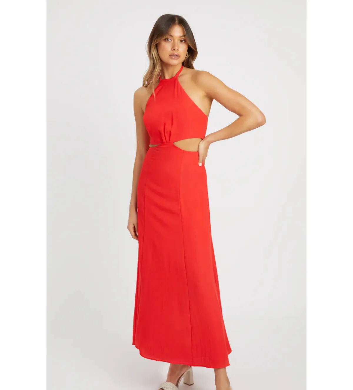 Kookai Hayman Cut Out Midi Dress Red Size AU 8 - Image 2