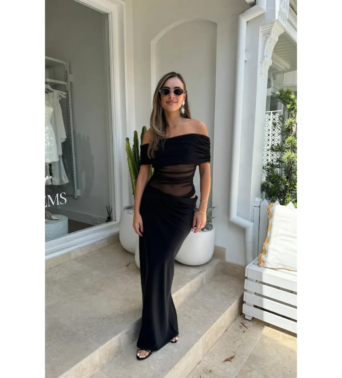 Benni Nico Off Shoulder Maxi Dress Black Size AU 8 - Image 1