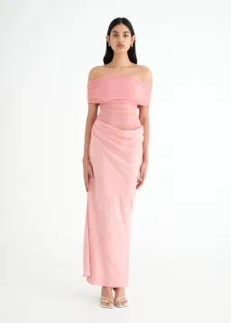 Benni Nico Off Shoulder Maxi Dress Candyfloss Pink Size 8 for rent on The Volte - image 1