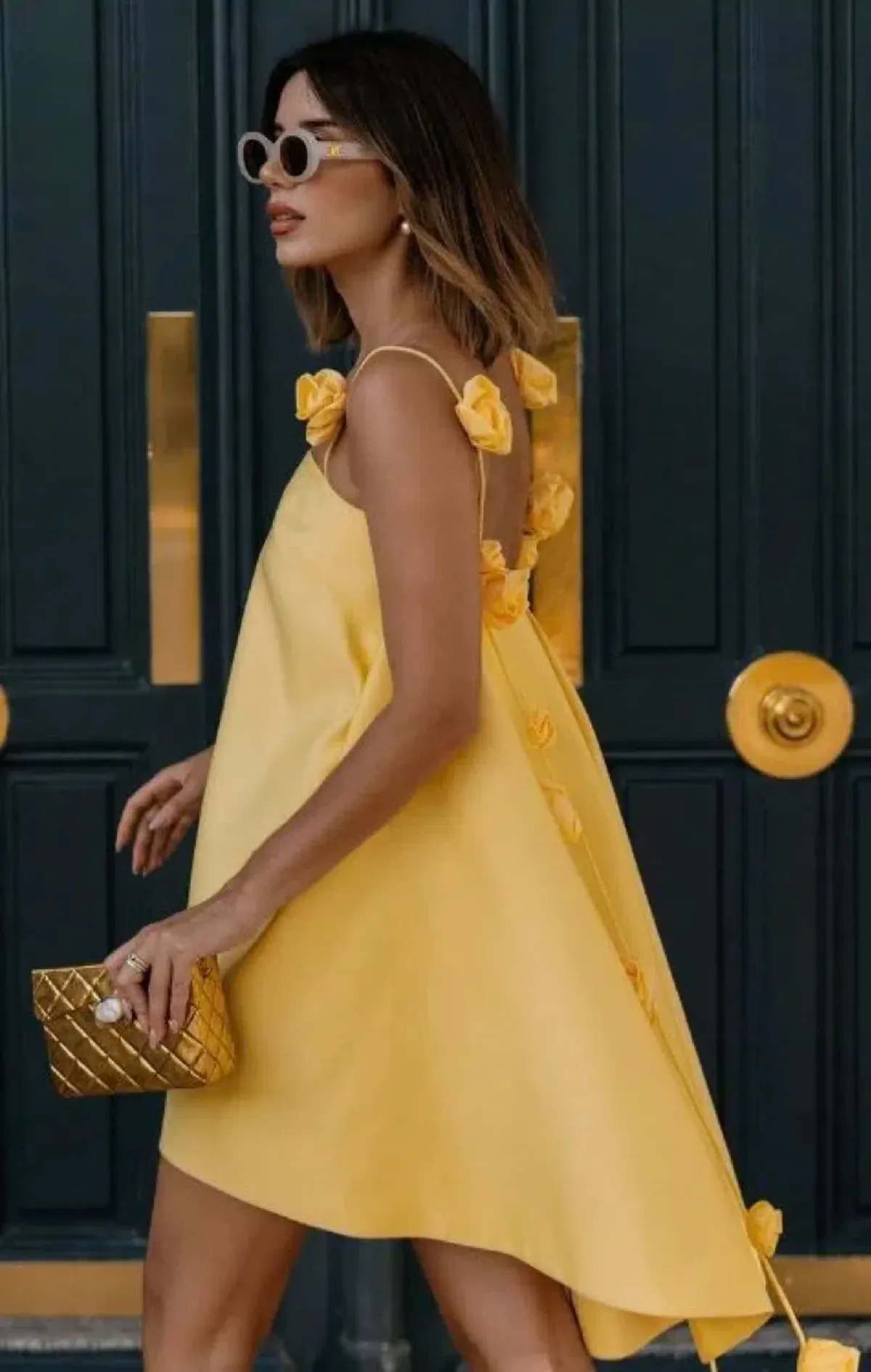 Leo Lin Fiona Rose Mini Dress Sorbet Yellow Size 12 - Image 3