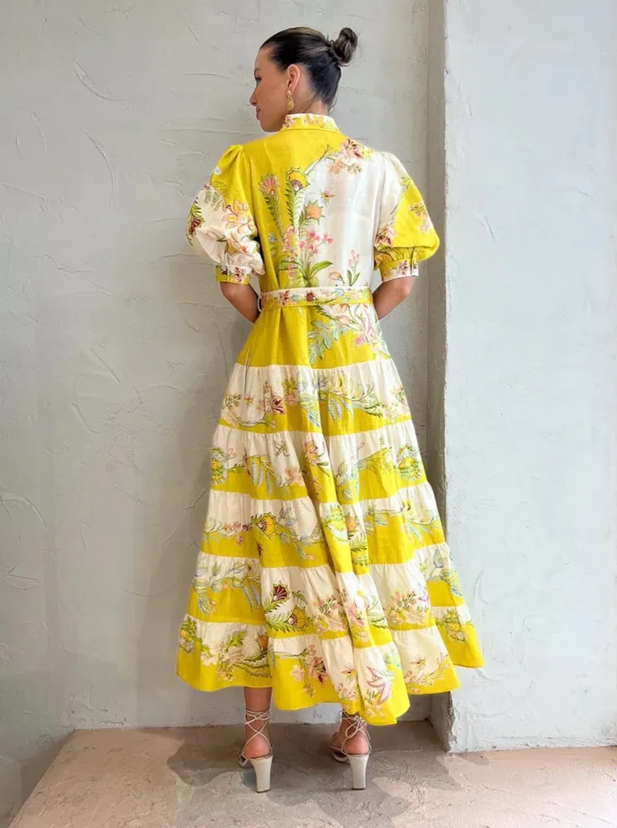 Alemais Ira Tiered Midi Dress Lemon/Cream Size AU 10 - Image 9