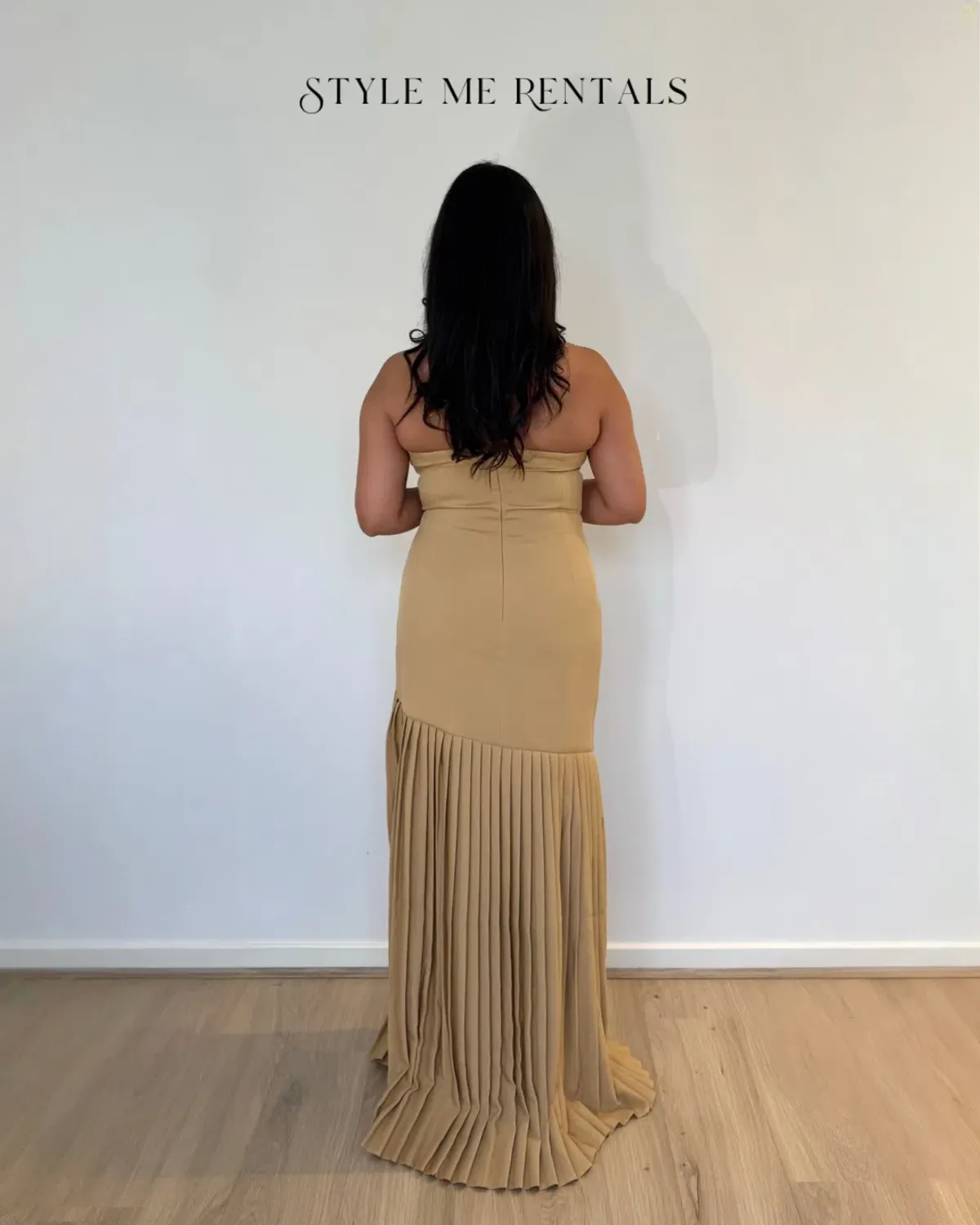 Bianca and Bridgett Mara Pleated Maxi Dress Beige Size 12 - Image 4