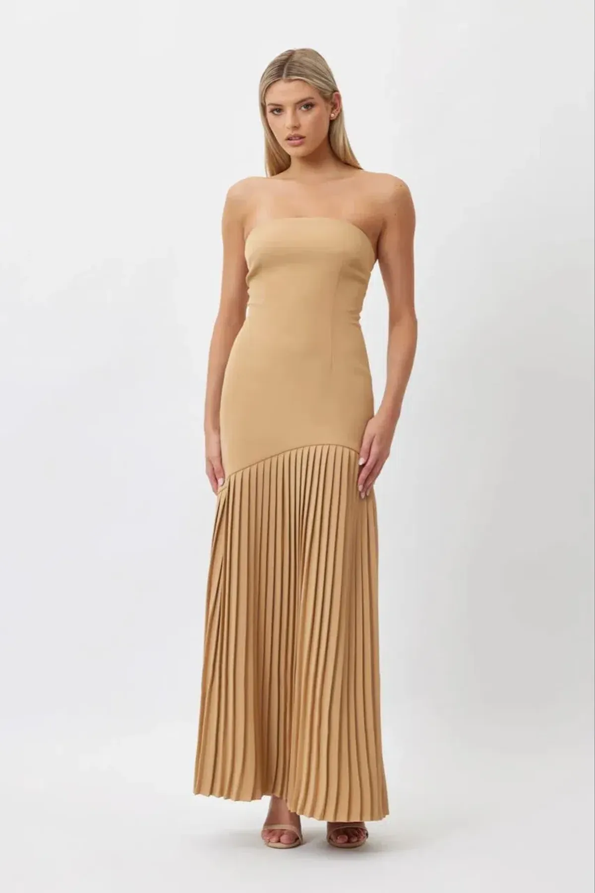 Bianca and Bridgett Mara Pleated Maxi Dress Beige Size 12 - Image 1