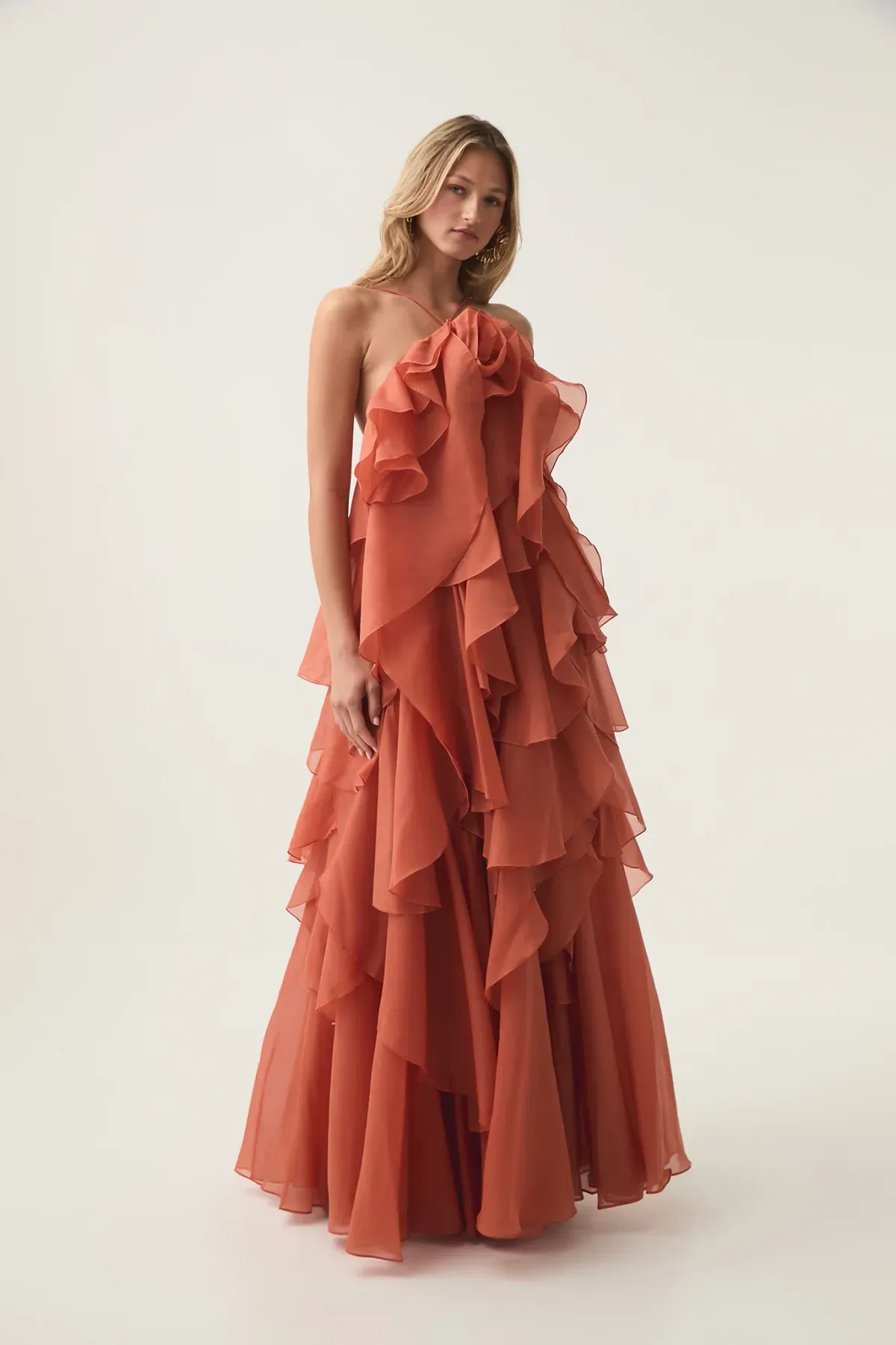 Aje Pandorea Layered Maxi Dress Coral Clay Size 10 - Image 1