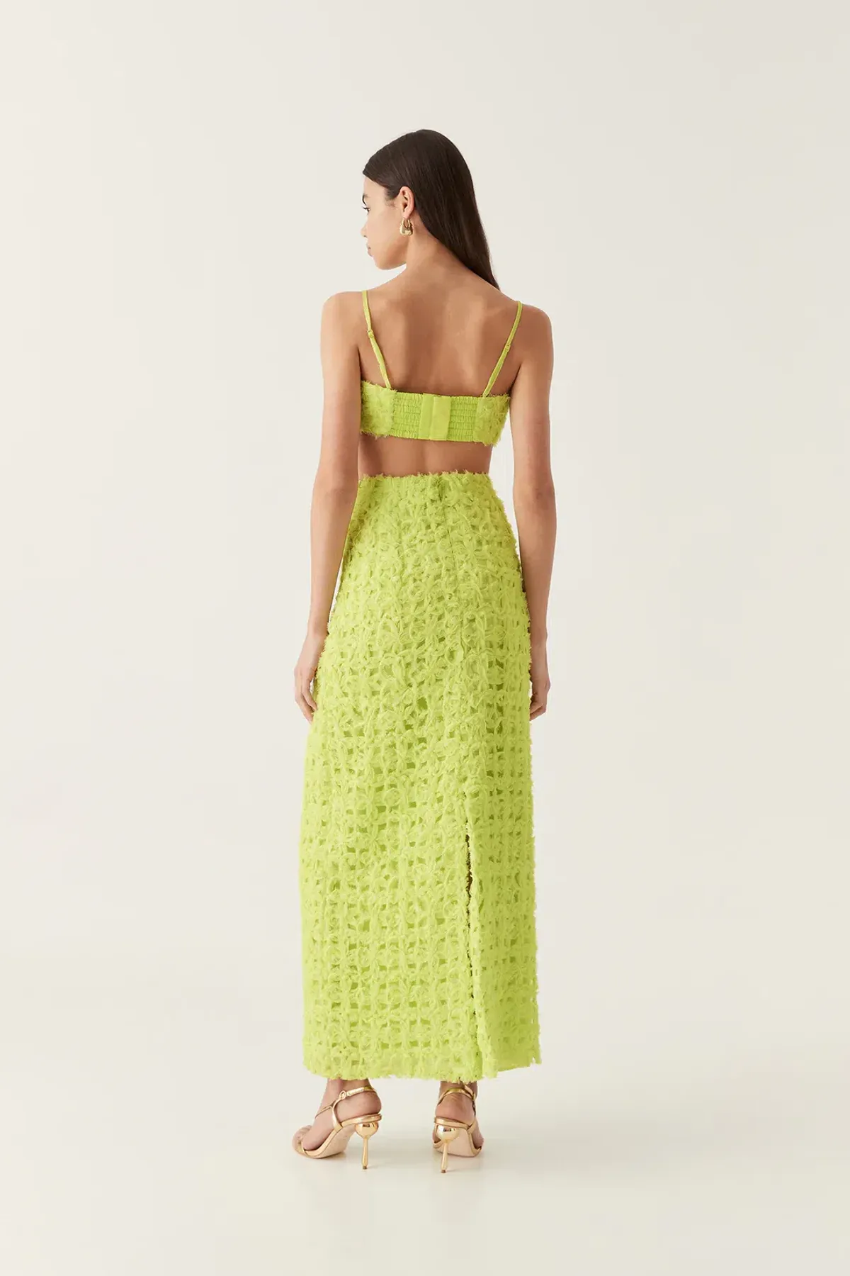 Aje Quintette Textured Bralette & Midi Skirt Set Light Lime Green Size 8 - Image 3