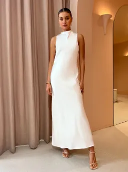 Third Form Satin Bias Cowl Back Maxi Dress White Size 8 for rent on The Volte - image 1