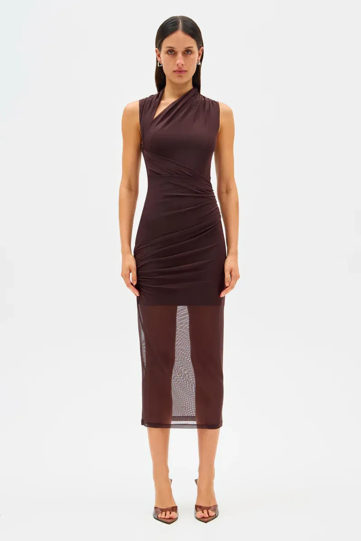 Misha Tillie Mesh Midi Dress Brown Size 8/S - Image 1