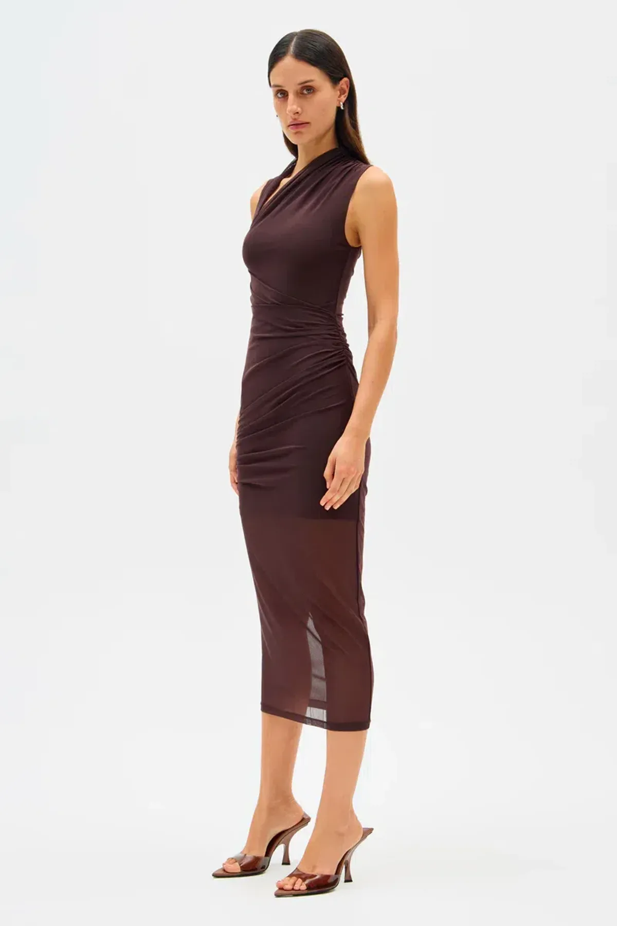 Misha Tillie Mesh Midi Dress Brown Size 8/S - Image 3