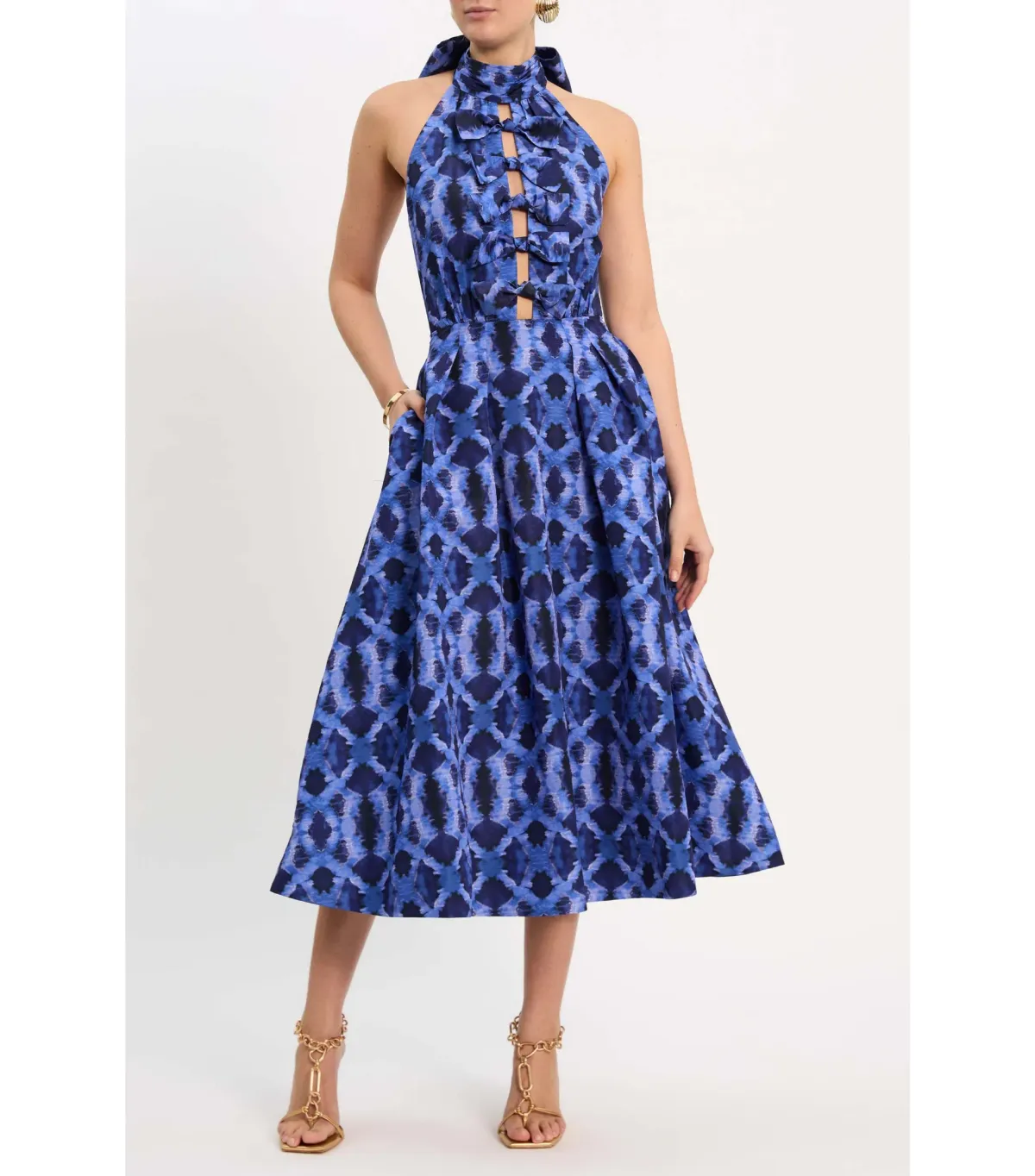 Rebecca Vallance Shiloh Halter Midi Dress Blue Size 12 - Image 2