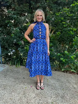 Rebecca Vallance Shiloh Halter Midi Dress  Blue Size 12 for rent on The Volte - image 1
