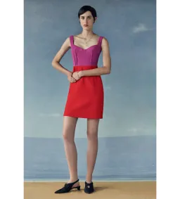Emilia Wickstead Jude Two-tone Crepe Mini Dress Magenta/Bright Orange Size AU 10 for rent on The Volte - image 2