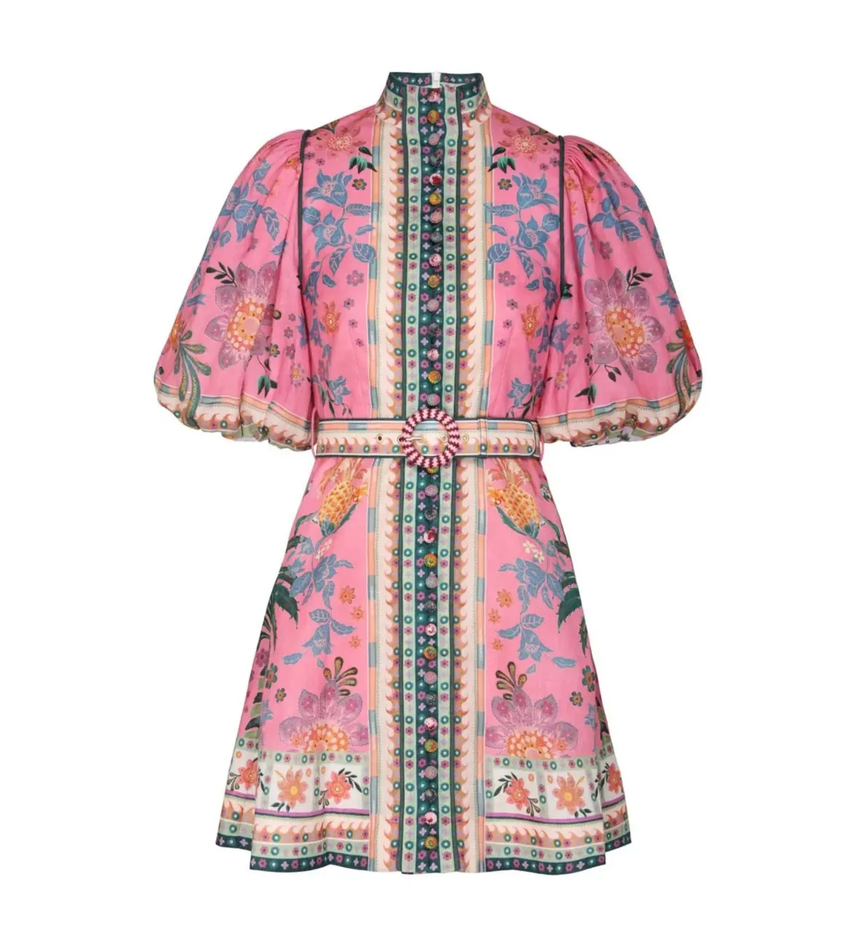 Zimmermann Ginger Buttoned Mini Dress Pink Multi Size 4 / AU 16 - Image 5