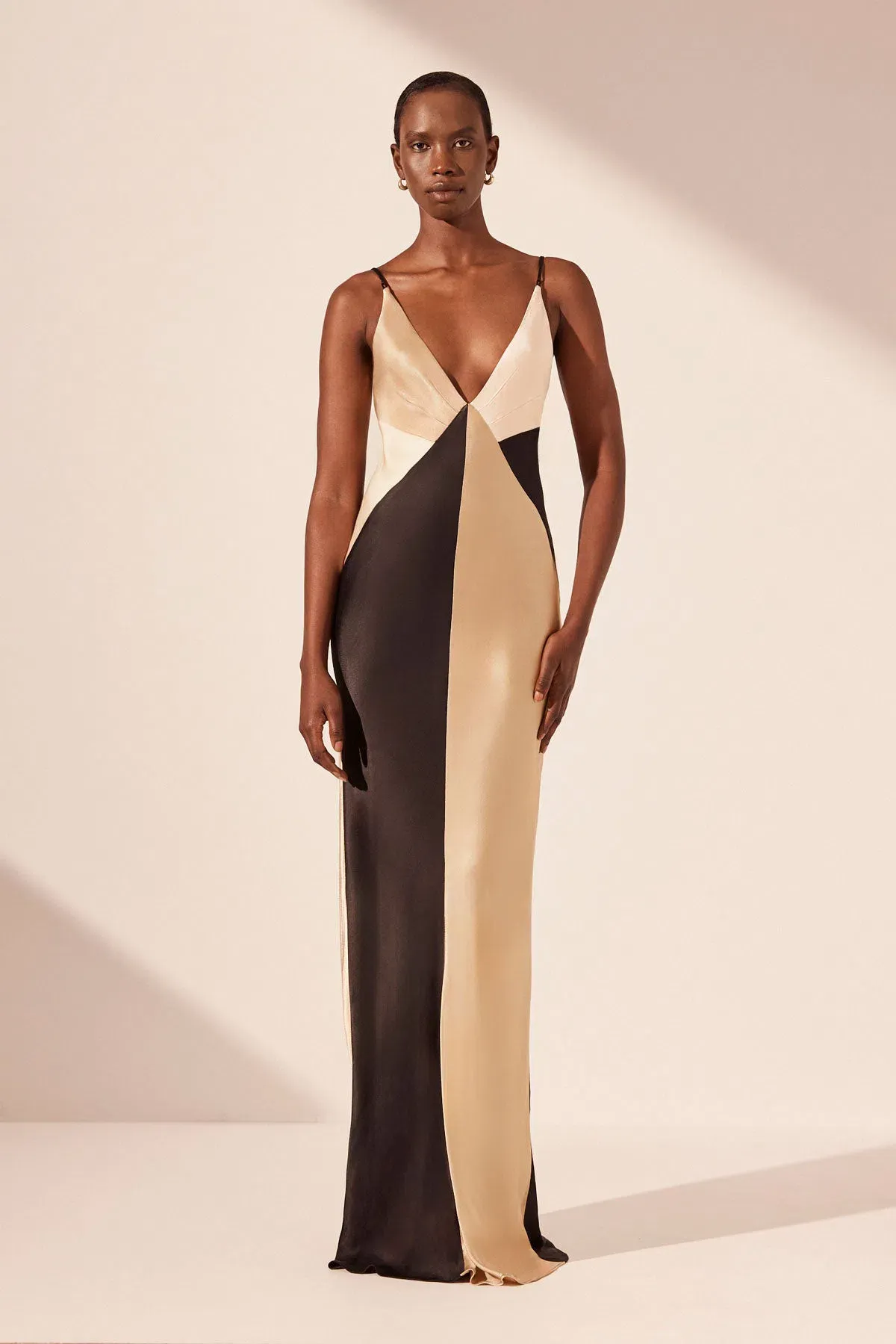 Shona Joy Sofia Contrast Double Strap Maxi Dress in Black/Multi Size 8 - Image 2