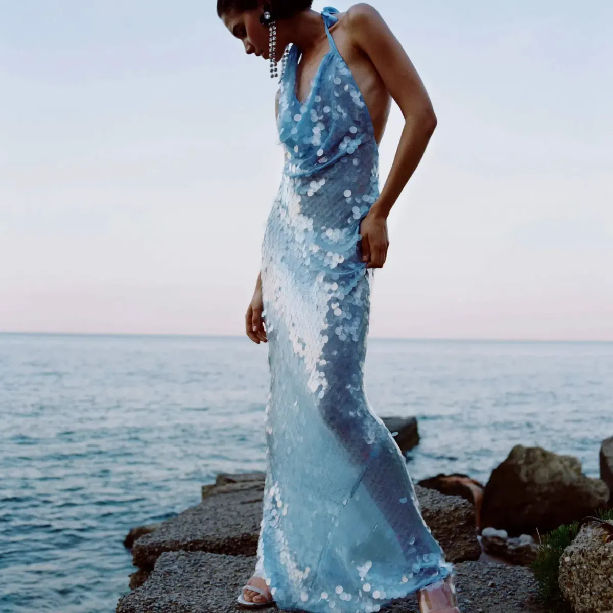 Rat & Boa Anais Maxi Dress Gown In Blue Sequin Size S / Au 8  - Image 2