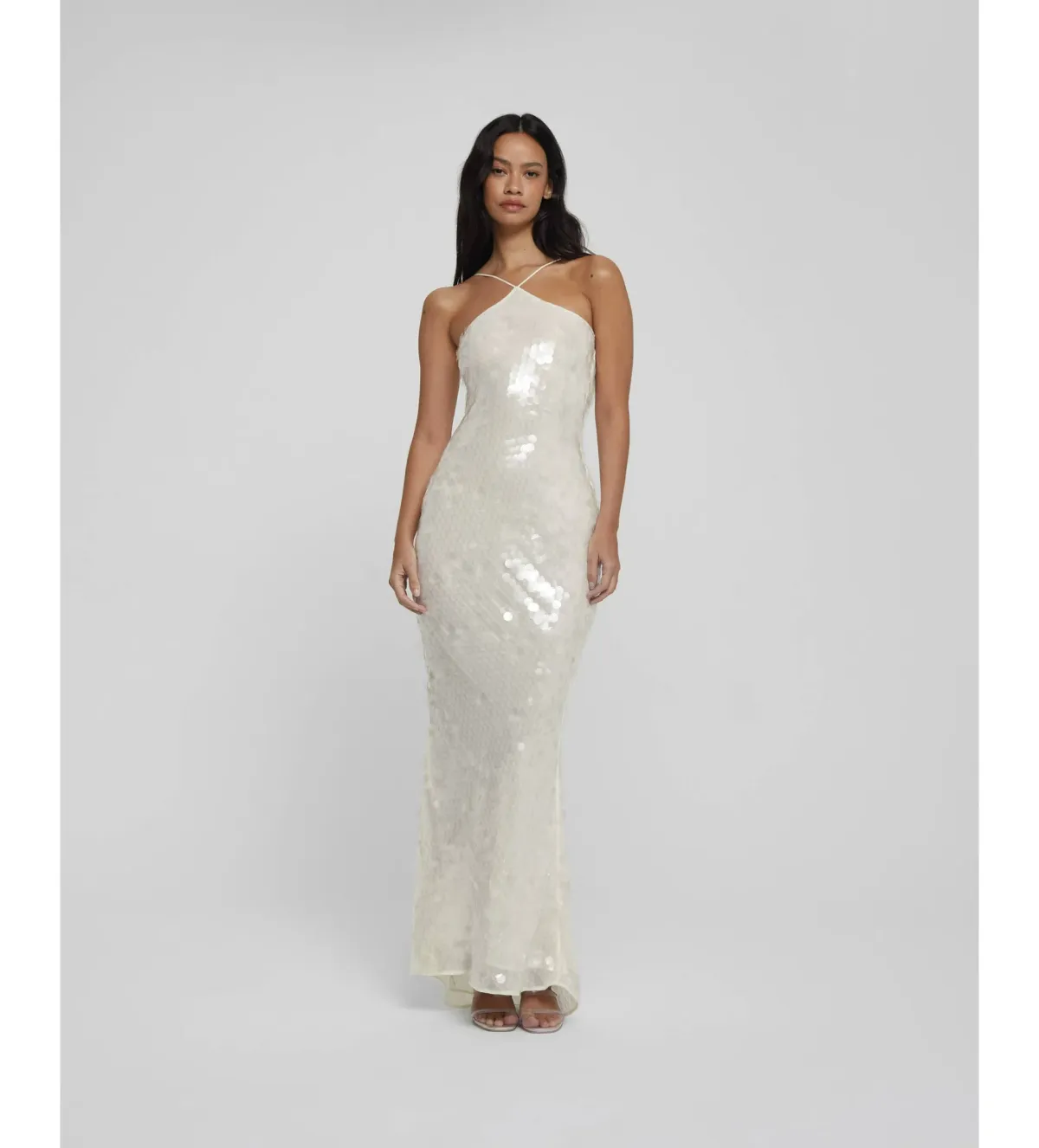 Rat & Boa Emmanuella Halter Maxi Dress in White Sequin Size XS / AU 6 - Image 8