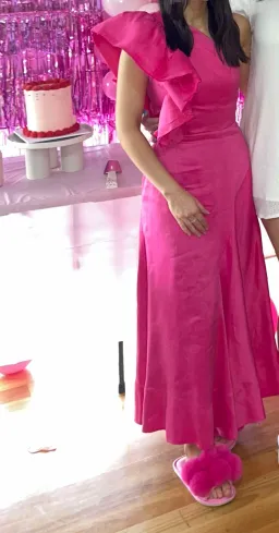 Aje Bonjour Asymmetric Midi Dress Fuchsia Size 6 for rent on The Volte - image 4