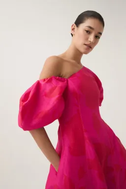 Aje Arista Tulip Sleeve Midi Dress in Florescent Rose Size AU 16  for rent on The Volte - image 3
