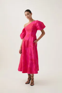 Aje Arista Tulip Sleeve Midi Dress in Florescent Rose Size AU 10 for rent on The Volte - image 2
