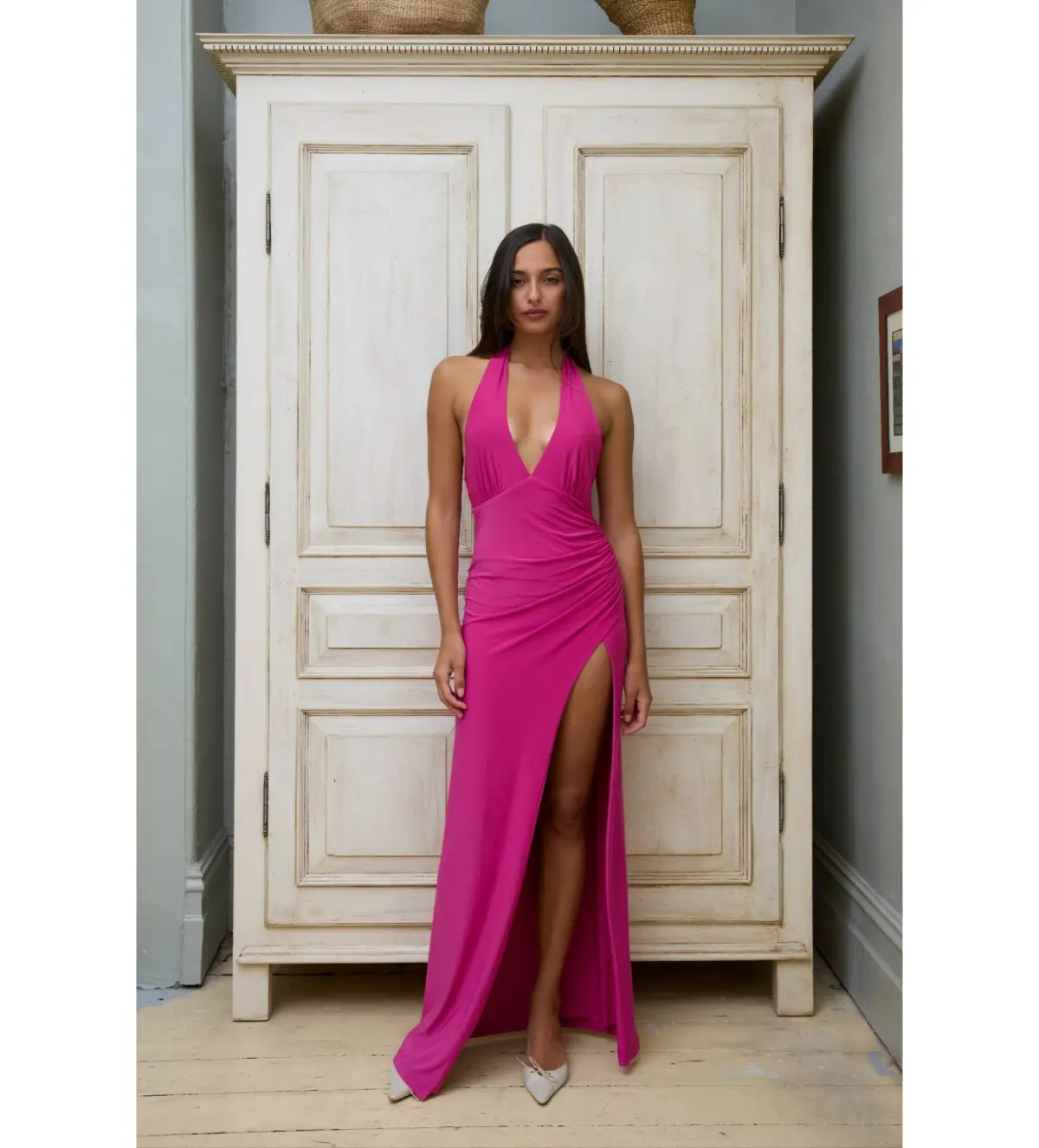 With Harper Lu Halter Maxi Dress Fuchsia Size AU 8 - Image 1