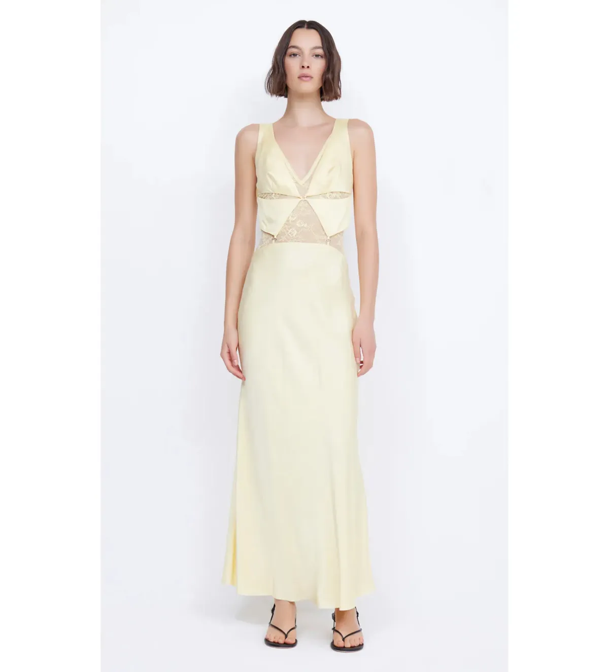 Bec & Bridge Juliette V Neck Maxi Dress Butter Yellow Size AU 8 - Image 4
