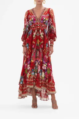 Camilla Red Long Button Front Dress ‘Rites of Roses’ Size S / AU 10 for rent on The Volte - image 1