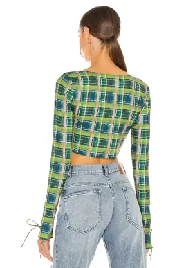 Danielle Guizio Plaid Bralette Top and Scoop Tie Cardigan Set Deep Green Size XS / AU 6 for rent on The Volte - image 2